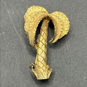 ROMA Vintage Gold Tone Metal Tropical Beachy Boho Palm Tree Brooch Pin, Jewelry